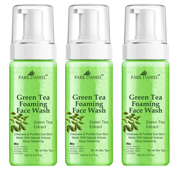 Park Daniel Natural Green Tea Foaming Face Wash For Deep Cleansing for Normal to Dry Skin Combo Pack of 3 of 150 ML(450 ML)