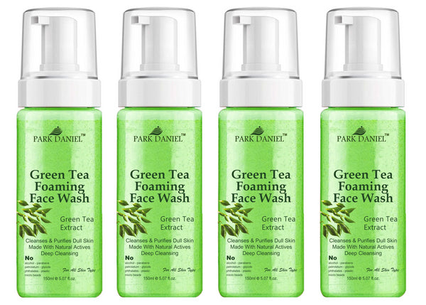 Park Daniel Natural Green Tea Foaming Face Wash For Deep Cleansing for Normal to Dry Skin Combo Pack of 4 of 150 ML(600 ML)